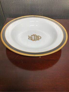 Christian Dior Porcelain Monogram Bowl Plate Vintage Rare Gold and Black Rim